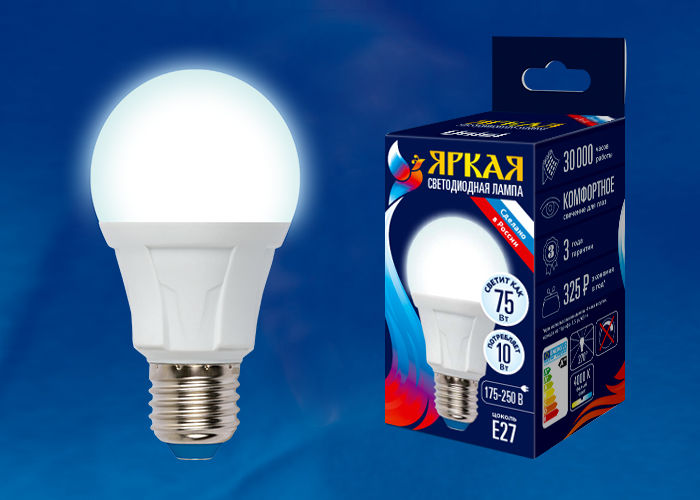 LED-A60 10W/NW/E27/FR PLP01WH Лампа светодиодная. Форма «А», матовая. Серия Яркая. Белый свет (4000K LED-A60 10W/NW/E27/FR PLP01WH Лампа светодиодная. Форма «А», матовая. Серия Яркая. Белый свет (4000K