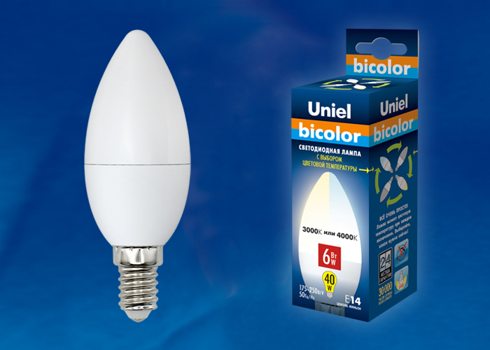 LED-C37-6W/WW+NW/E14/FR PLB01WH Лампа светодиодная. Форма «свеча», матовая. Серия Bicolor. Теплый бе LED-C37-6W/WW+NW/E14/FR PLB01WH Лампа светодиодная. Форма «свеча», матовая. Серия Bicolor. Теплый бе