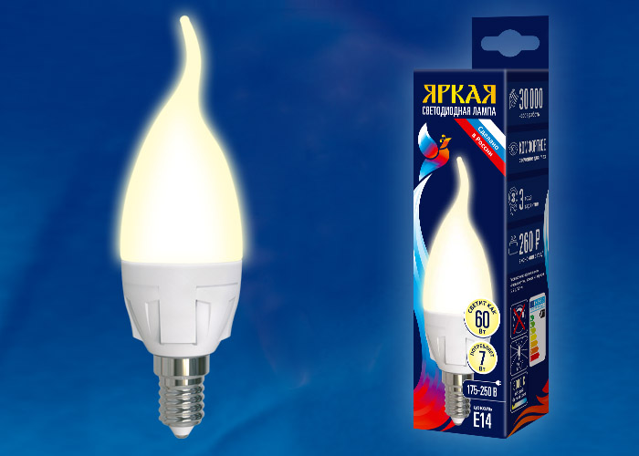 LED-CW37 7W/WW/E14/FR PLP01WH Лампа светодиодная. Форма «свеча на ветру», матовая. Серия ЯРКАЯ. Тепл LED-CW37 7W/WW/E14/FR PLP01WH Лампа светодиодная. Форма «свеча на ветру», матовая. Серия ЯРКАЯ. Тепл