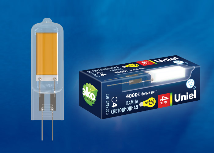 LED-JC-220/4W/4000K/G4/CL GLZ08TR Лампа светодиодная, прозрачная. Белый свет (4000К). Картон. ТМ Uni LED-JC-220/4W/4000K/G4/CL GLZ08TR Лампа светодиодная, прозрачная. Белый свет (4000К). Картон. ТМ Uni
