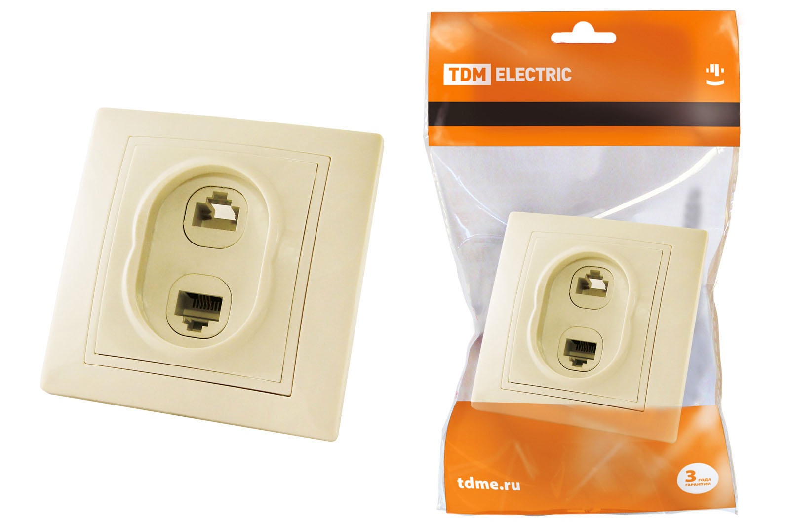 Розетка телефонная RJ11 + компьютерная RJ45 сл. кость Таймыр